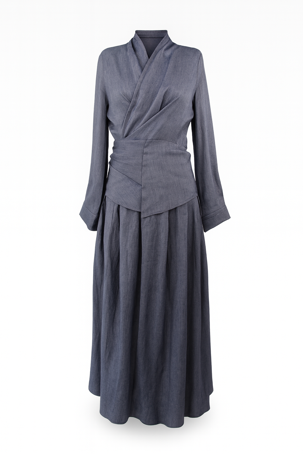 Blue Wrap Top and Maxi Skirt Set