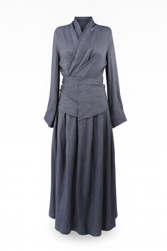 Blue Wrap Top and Maxi Skirt Set